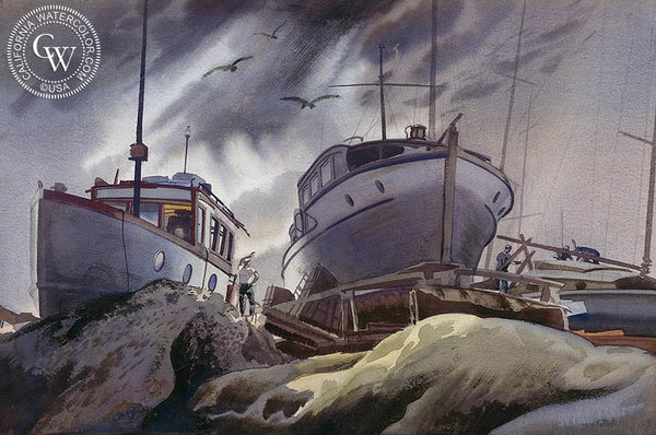 Approaching Storm, 1938, California art by James Hollins Patrick. HD giclee art prints for sale at CaliforniaWatercolor.com - original California paintings, & premium giclee prints for sale