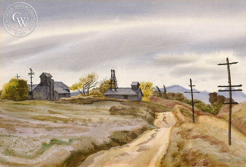 Calimesa, (Yucaipa Valley) CA, 1937, watercolor painting by James Hollins Patrick  (American art). Fine art giclée print reproduction by California Watercolor for wall decor.