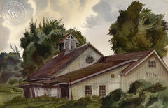Old Barn, New York, 1939, California art by James Hollins Patrick. HD giclee art prints for sale at CaliforniaWatercolor.com - original California paintings, & premium giclee prints for sale