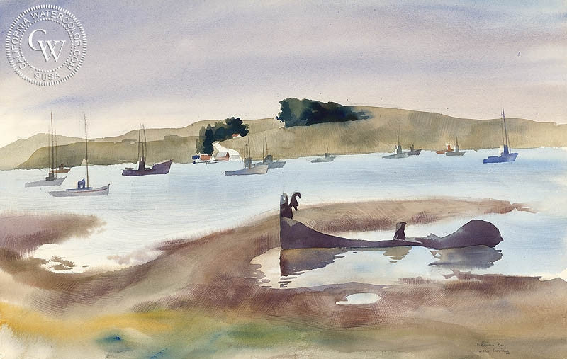 Bolman Bay, watercolor painting by Joan Irving (Brandt)  (American art). Fine art giclée print reproduction by California Watercolor for wall decor.