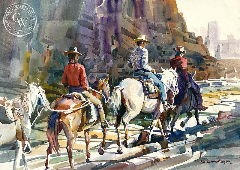 Canyon Trail, watercolor painting by John Bohnenberger  (American art). Fine art giclée print reproduction by California Watercolor for wall decor.