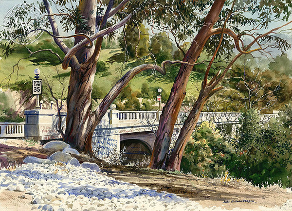 Griffito Bridge, California art by John Bohnenberger. HD giclee art prints for sale at CaliforniaWatercolor.com - original California paintings, & premium giclee prints for sale