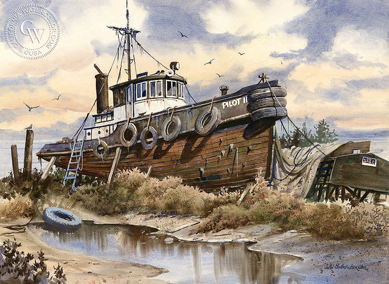 Pilot II, watercolor painting by John Bohnenberger  (American art). Fine art giclée print reproduction by California Watercolor for wall decor.