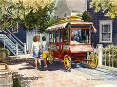 Popcorn Wagon, California watercolor painting by John Bohnenberger. HD giclee art prints for sale at CaliforniaWatercolor.com - original California paintings, & premium giclee prints for sale