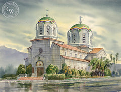 St. Stephen Serbian Orthodox Church, Monterey Park, CA, California watercolor art by John Bohnenberger. HD giclee art prints for sale at CaliforniaWatercolor.com - original California paintings, & premium giclee prints for sale