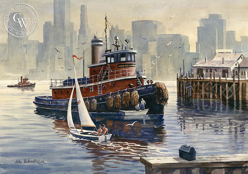 Sherry Lou, watercolor painting by John Bohnenberger  (American art). Fine art giclée print reproduction by California Watercolor for wall decor.
