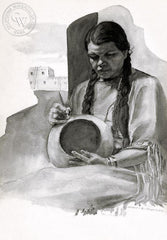 Indian Woman, California art by John B. Munroe. HD giclee art prints for sale at CaliforniaWatercolor.com - original California paintings, & premium giclee prints for sale