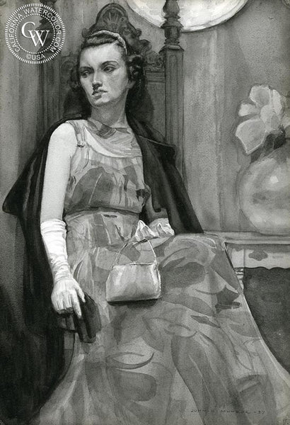Lady with Purse, 1937, California art by John B. Munroe. HD giclee art prints for sale at CaliforniaWatercolor.com - original California paintings, & premium giclee prints for sale
