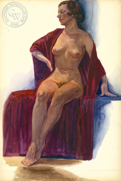 Nude, California art by John B. Munroe. HD giclee art prints for sale at CaliforniaWatercolor.com - original California paintings, & premium giclee prints for sale