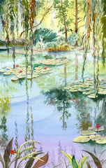 Monet's Water Lilies, California art by John Norman Stewart. HD giclee art prints for sale at CaliforniaWatercolor.com - original California paintings, & premium giclee prints for sale