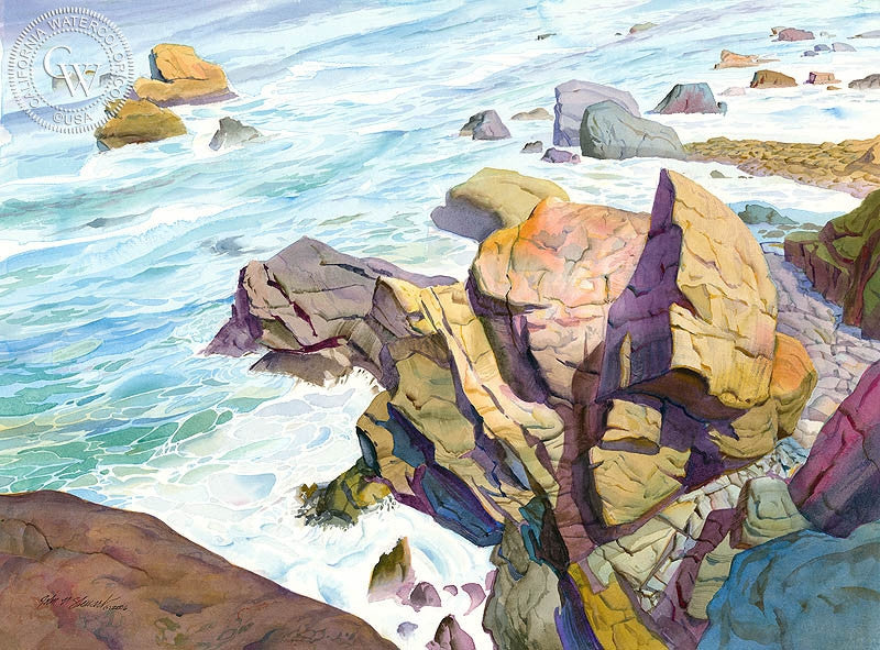 Patrick's Point, watercolor painting by John Norman Stewart  (American art). Fine art giclée print reproduction by California Watercolor for wall decor.