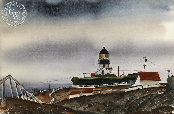 The Lighthouse, 1946, California art by Joseph Knowles. HD giclee art prints for sale at CaliforniaWatercolor.com - original California paintings, & premium giclee prints for sale