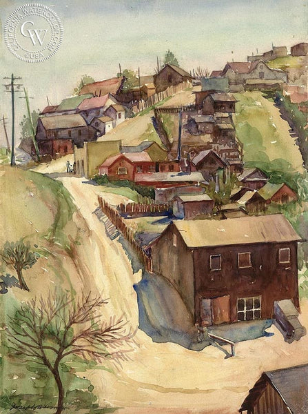 Bunker Hill, 1933, California art by Joseph Weisman. HD giclee art prints for sale at CaliforniaWatercolor.com - original California paintings, & premium giclee prints for sale