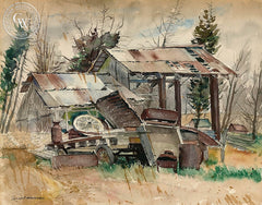 Junkyard, California art by Joseph Weisman. HD giclee art prints for sale at CaliforniaWatercolor.com - original California paintings, & premium giclee prints for sale