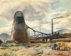 The Saw Mill, Azusa, 1946, California art by Jules Rauschert. HD giclee art prints for sale at CaliforniaWatercolor.com - original California paintings, & premium giclee prints for sale