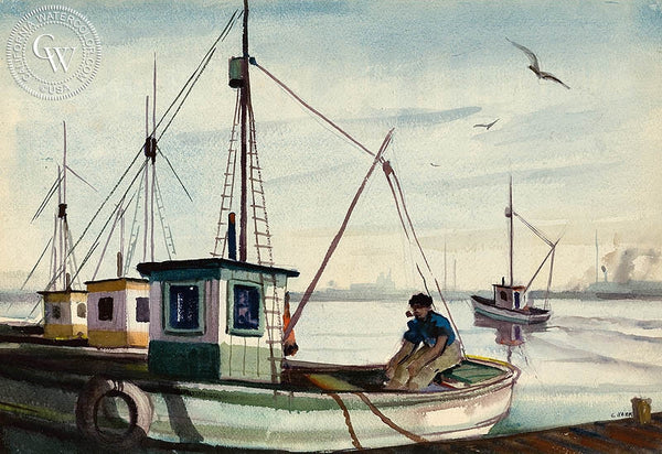 Charles Keck - Resting After the Catch, c. 1940's, California art, original California watercolor art for sale - CaliforniaWatercolor.com