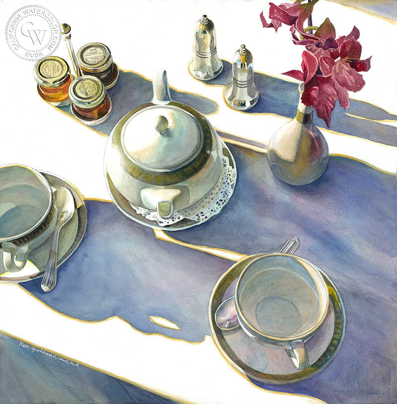 Morning Shadows, watercolor painting by Ken Goldman  (American art). Fine art giclée print reproduction by California Watercolor for wall decor.