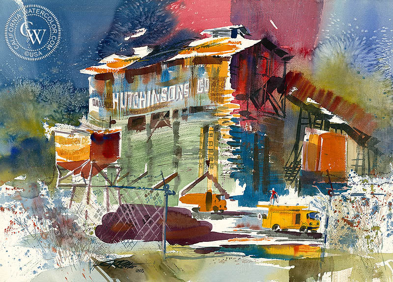 Hutchinson's Late Afternoon, 1974, watercolor painting by Ken Potter  (American art). Fine art giclée print reproduction by California Watercolor for wall decor.