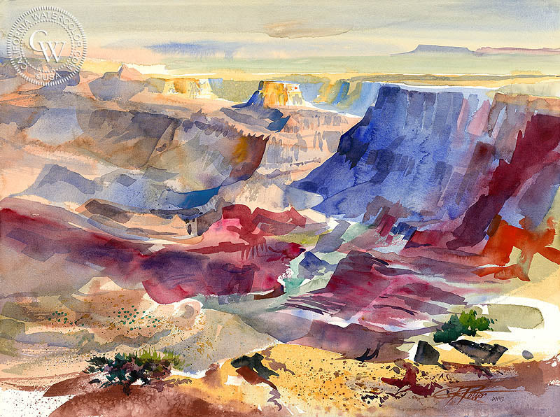 Southern Desert View, 1997, watercolor painting by Ken Potter  (American art). Fine art giclée print reproduction by California Watercolor for wall decor.