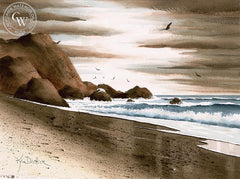 Evening at the Beach, California art by Ken Decker. HD giclee art prints for sale at CaliforniaWatercolor.com - original California paintings, & premium giclee prints for sale