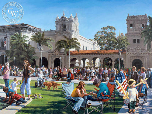 A Day at the Prado, watercolor painting by Ken Goldman  (American art). Fine art giclée print reproduction by California Watercolor for wall decor.