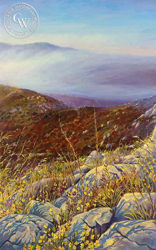 Chapparal Fog Rise #2, watercolor painting by Ken Goldman  (American art). Fine art giclée print reproduction by California Watercolor for wall decor.