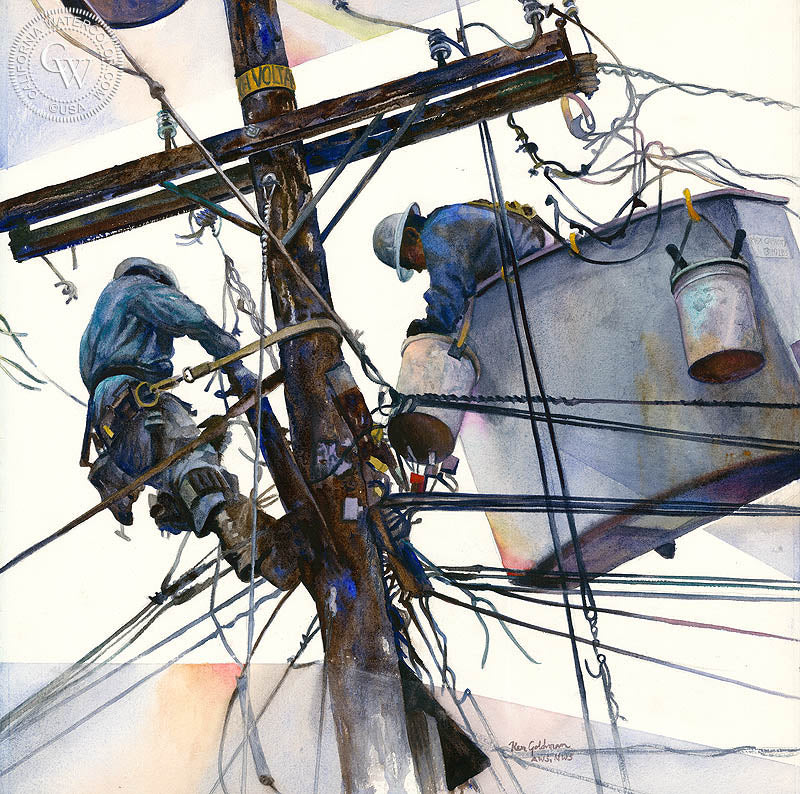 Line and Space #3, watercolor painting by Ken Goldman  (American art). Fine art giclée print reproduction by California Watercolor for wall decor.