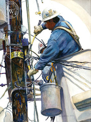 Line and Space #4, a California watercolor painting by Ken Goldman. Telephone poles, power lines, hard work. HD giclee art prints for sale at CaliforniaWatercolor.com - original California paintings, & premium giclee prints for sale
