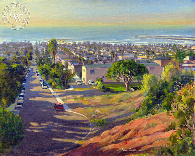 OB Overlook, watercolor painting by Ken Goldman  (American art). Fine art giclée print reproduction by California Watercolor for wall decor.