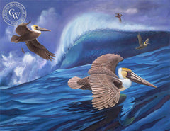 Pelicans, a California oil painting by Ken Goldman. HD giclee art prints for sale at CaliforniaWatercolor.com - original California paintings, & premium giclee prints for sale