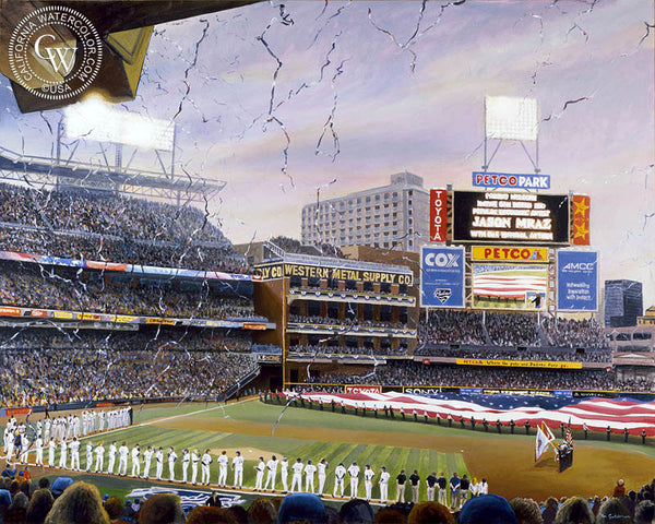 Petco, San Diego Padres baseball stadium, a California oil painting by Ken Goldman. HD giclee art prints for sale at CaliforniaWatercolor.com - original California paintings, & premium giclee prints for sale