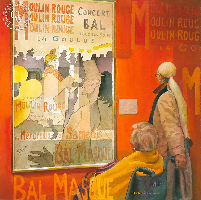Picturing Lautrec, watercolor painting by Ken Goldman  (American art). Fine art giclée print reproduction by California Watercolor for wall decor.
