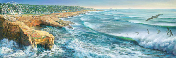 Sunset Cliffs, California art by Ken Goldman. HD giclee art prints for sale at CaliforniaWatercolor.com - original California paintings, & premium giclee prints for sale