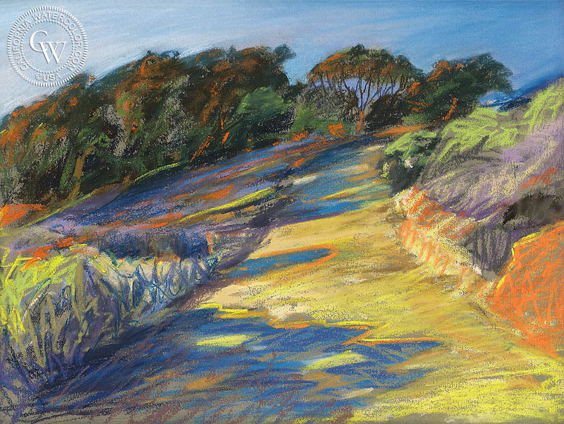 Sunset Cliffs Walk, watercolor painting by Ken Goldman  (American art). Fine art giclée print reproduction by California Watercolor for wall decor.