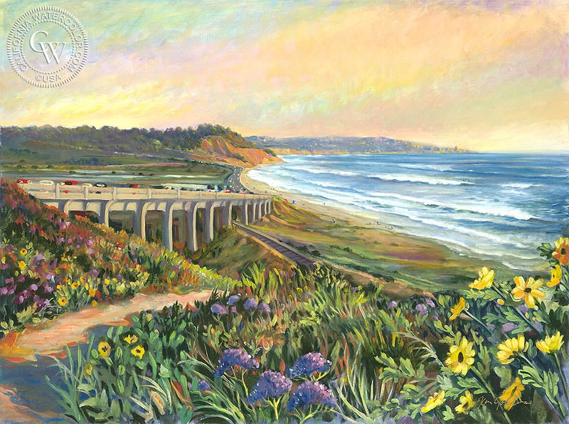 Torrey Pines Vista, watercolor painting by Ken Goldman  (American art). Fine art giclée print reproduction by California Watercolor for wall decor.