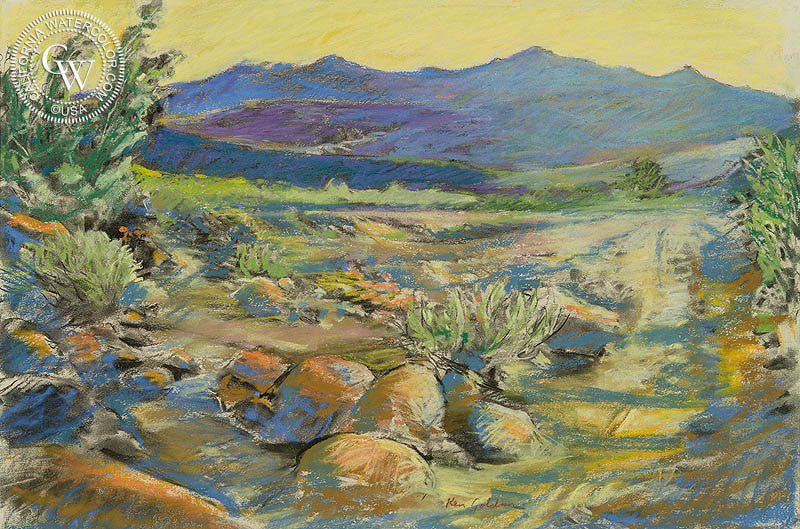 Borrego Desert Dusk, watercolor painting by Ken Goldman  (American art). Fine art giclée print reproduction by California Watercolor for wall decor.