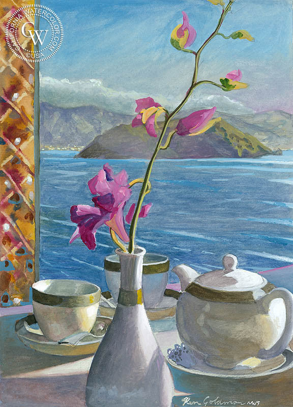 Cruise Ship Dining Room, watercolor painting by Ken Goldman  (American art). Fine art giclée print reproduction by California Watercolor for wall decor.