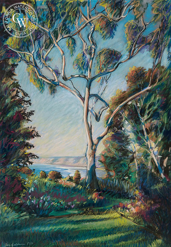 La Jolla Shores Eucalyptus, watercolor painting by Ken Goldman  (American art). Fine art giclée print reproduction by California Watercolor for wall decor.