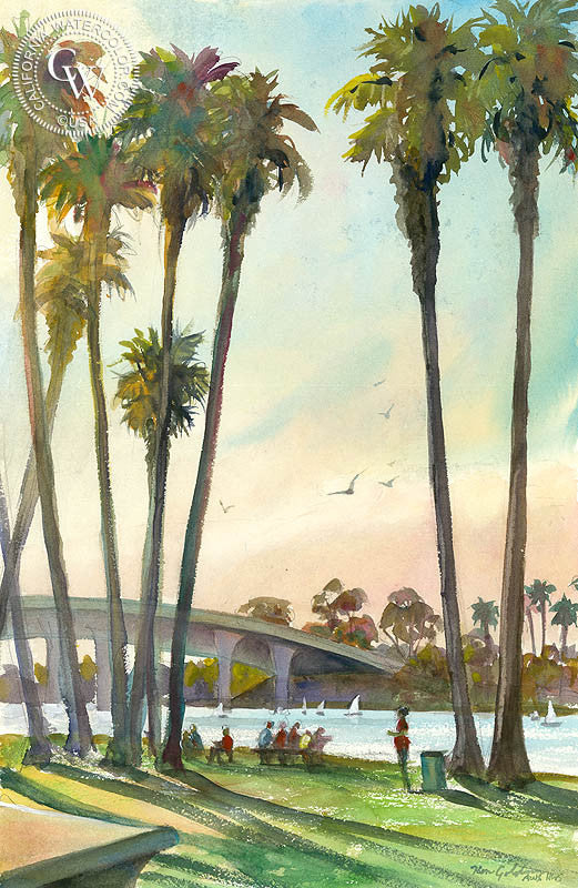 Mission Bay Dusk, art by Ken Goldman – California Watercolor