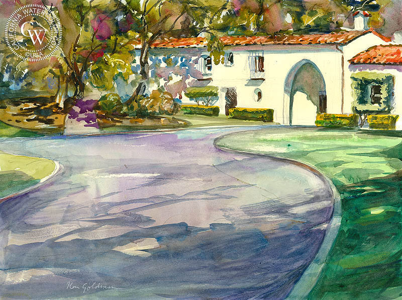 Soka University, Malibu, watercolor painting by Ken Goldman  (American art). Fine art giclée print reproduction by California Watercolor for wall decor.