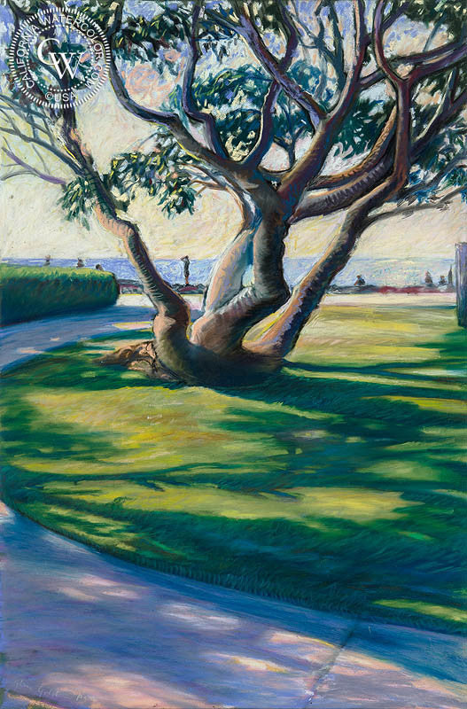 South Bay Park Shadows, watercolor painting by Ken Goldman  (American art). Fine art giclée print reproduction by California Watercolor for wall decor.