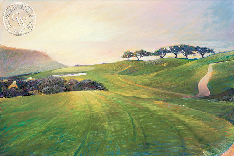 South Course Hole #3, watercolor painting by Ken Goldman  (American art). Fine art giclée print reproduction by California Watercolor for wall decor.