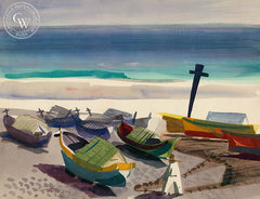 Boats, Cabo Frio, Brazil, 1954, California art by Ken Potter. HD giclee art prints for sale at CaliforniaWatercolor.com - original California paintings, & premium giclee prints for sale
