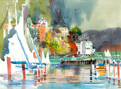 Corinthian Island and Raccoon Straits, 1990, California art by Ken Potter. HD giclee art prints for sale at CaliforniaWatercolor.com - original California paintings, & premium giclee prints for sale