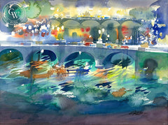 Fraumunsterbrucke at Night, 2010, California art by Ken Potter. HD giclee art prints for sale at CaliforniaWatercolor.com - original California paintings, & premium giclee prints for sale