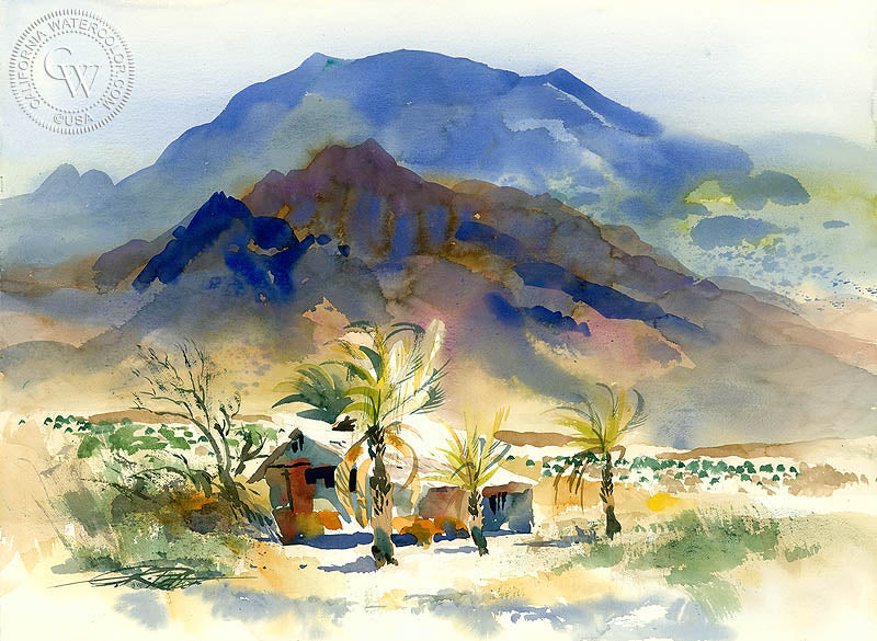 Indio, 1987, watercolor painting by Ken Potter  (American art). Fine art giclée print reproduction by California Watercolor for wall decor.
