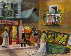 Market in Naples, 1952, California art by Ken Potter. HD giclee art prints for sale at CaliforniaWatercolor.com - original California paintings, & premium giclee prints for sale