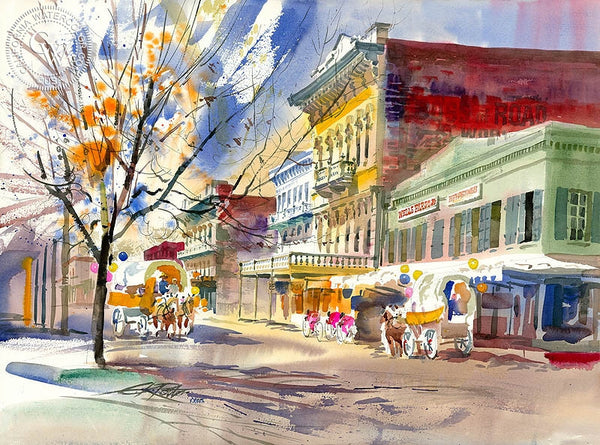 Old Town Sacramento, California art by Ken Potter. HD giclee art prints for sale at CaliforniaWatercolor.com - original California paintings, & premium giclee prints for sale