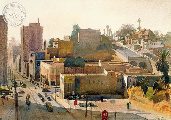 Moore Hill, Los Angeles, 1940, California art by Emil Kosa Jr.. HD giclee art prints for sale at CaliforniaWatercolor.com - original California paintings, & premium giclee prints for sale