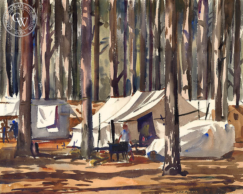 Forest Home, 1935, watercolor painting by Lee Blair  (American art). Fine art giclée print reproduction by California Watercolor for wall decor.